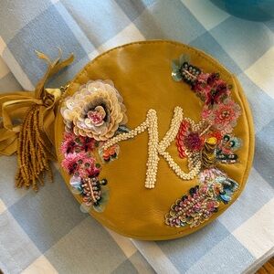 Anthropologie Yellow Embroidered Pouch